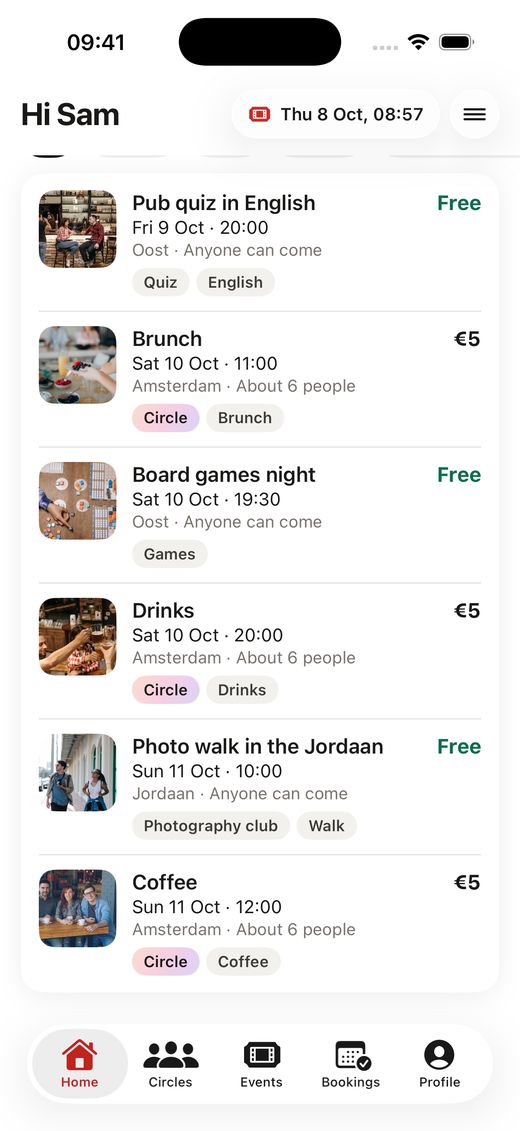 The app's Home screen