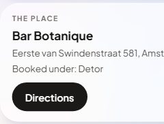 The venue card in the app: Bar Botanique, its address and a Directions button
